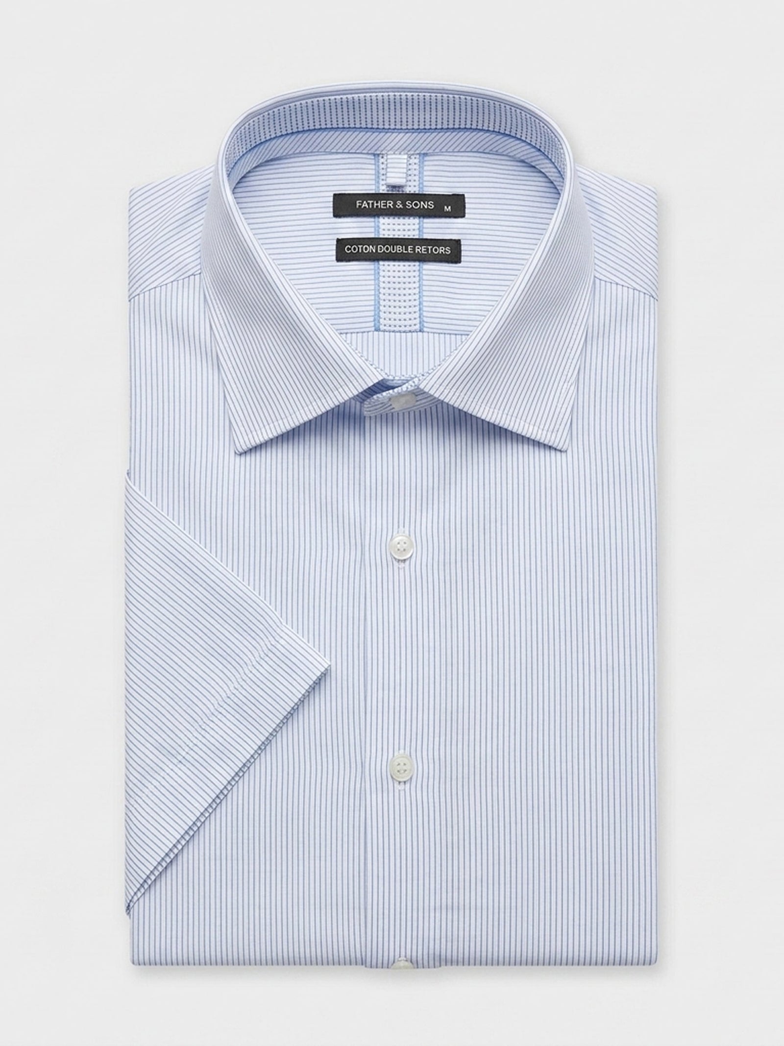 Chemise Manches Courtes Regular En Popeline De Coton Rayures Bleu Ciel