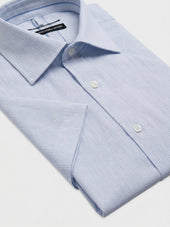 Chemise Manches Courtes Regular En Popeline De Coton Rayures Bleu Ciel