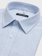 Chemise Manches Courtes Slim En Coton Jacquard Bleu Ciel Carreaux