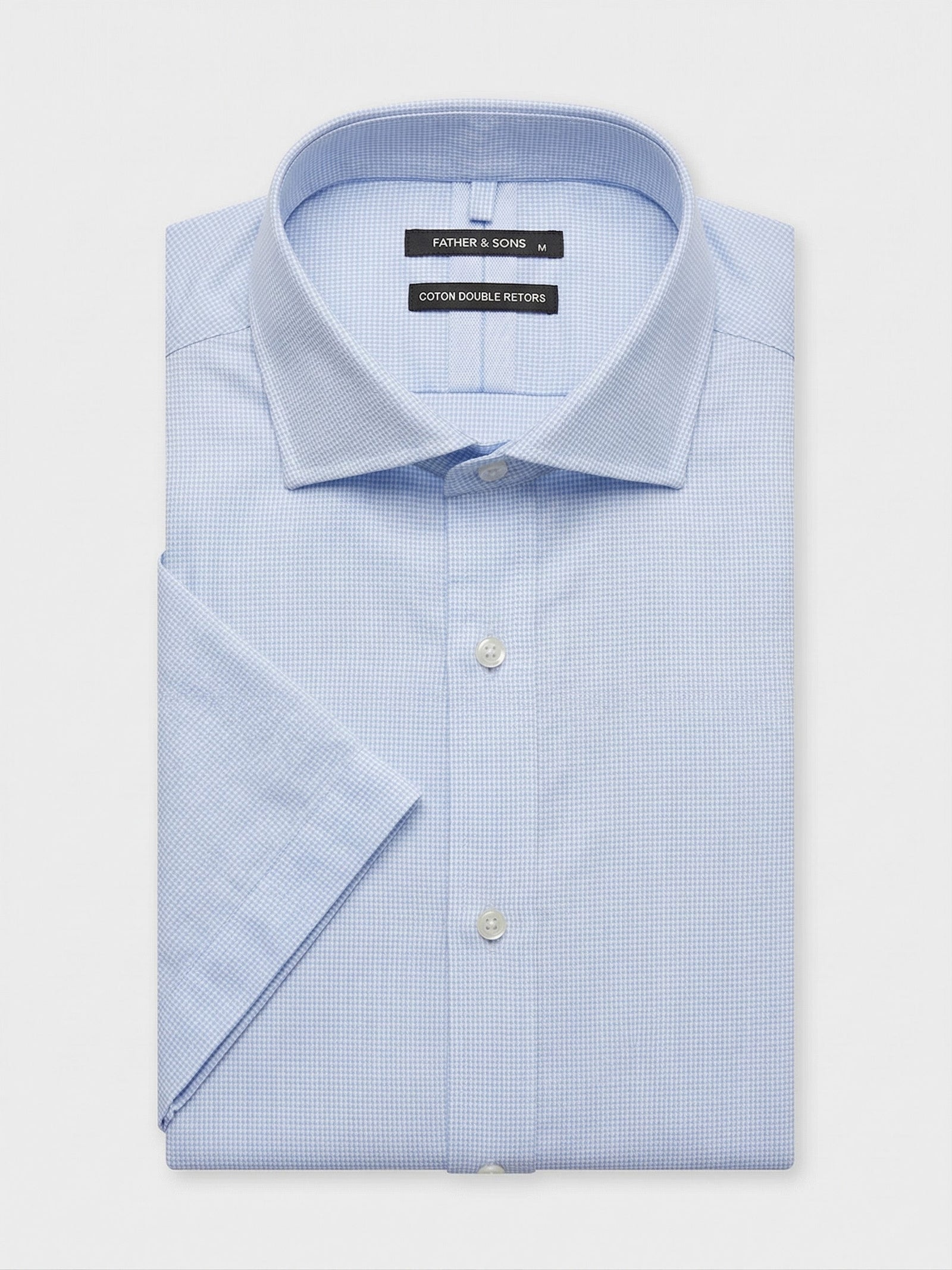 Chemise Manches Courtes Slim En Coton Jacquard Bleu Ciel Carreaux