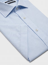 Chemise Manches Courtes Slim En Coton Jacquard Bleu Ciel Carreaux