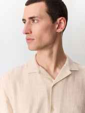 Chemise Manches Courtes Regular En Coton Et Lin Fa Onn S Beige Clair