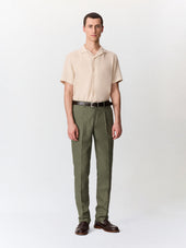 Chemise Manches Courtes Regular En Coton Et Lin Fa Onn S Beige Clair