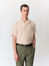 Chemise Manches Courtes Regular En Coton Et Lin Fa Onn S Beige Clair
