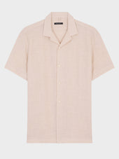 Chemise manches courtes regular en coton et lin façonnés beige clair