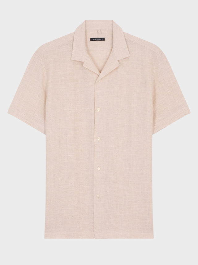 Chemise manches courtes regular en coton et lin façonnés beige clair