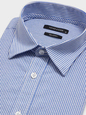 Chemise Manches Courtes Regular En Popeline De Coton Bleu Indigo Rayures