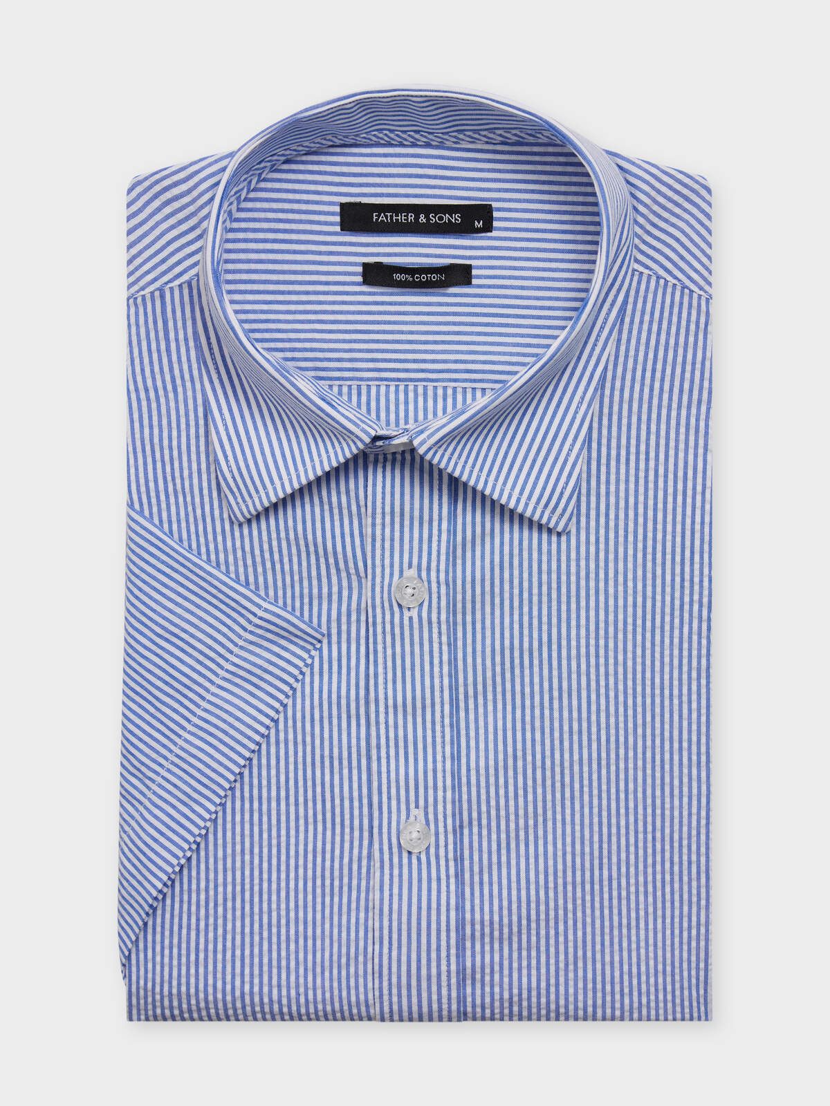 Chemise Manches Courtes Regular En Popeline De Coton Bleu Indigo Rayures