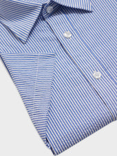 Chemise Manches Courtes Regular En Popeline De Coton Bleu Indigo Rayures