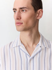 Chemise Manches Courtes Regular En Coton Jacquard Rayures Beige Et Bleu