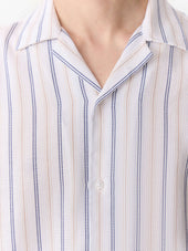 Chemise Manches Courtes Regular En Coton Jacquard Rayures Beige Et Bleu