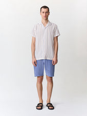 Chemise Manches Courtes Regular En Coton Jacquard Rayures Beige Et Bleu