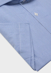 Chemise Manches Courtes Slim En Coton Jacquard Blanc Rayures Bleu Classique