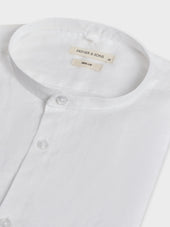 Chemise Manches Courtes Slim En Popeline De Lin Uni Blanc Col Officier
