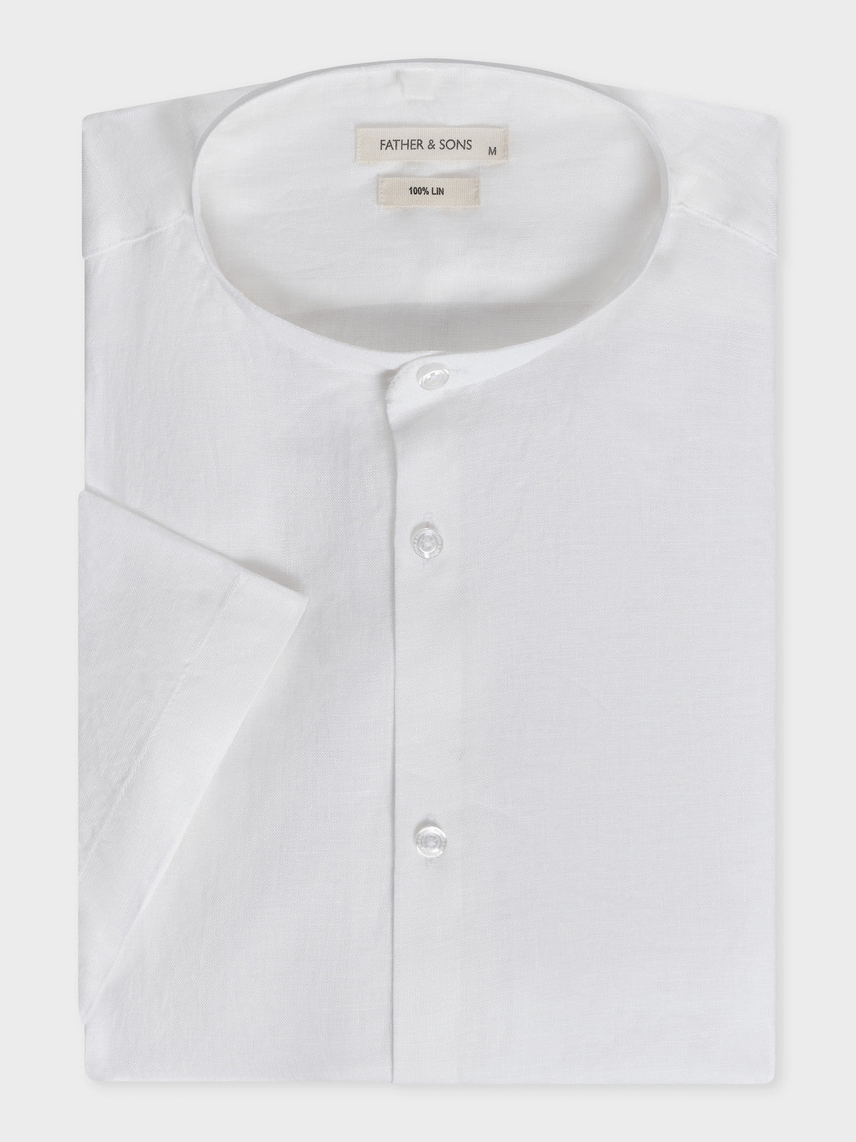 Chemise Manches Courtes Slim En Popeline De Lin Uni Blanc Col Officier