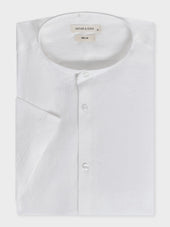 Chemise manches courtes Slim en popeline de lin uni blanc à col officier
