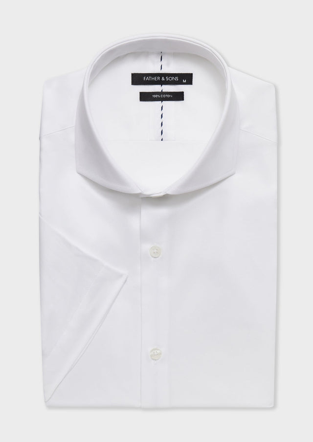 Chemise manches courtes Slim en satin de coton uni blanc