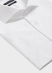 Chemise Manches Courtes Slim En Satin De Coton Uni Blanc