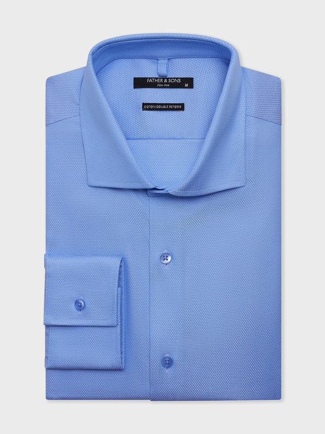 Chemise non-iron regular en coton façonné bleu
