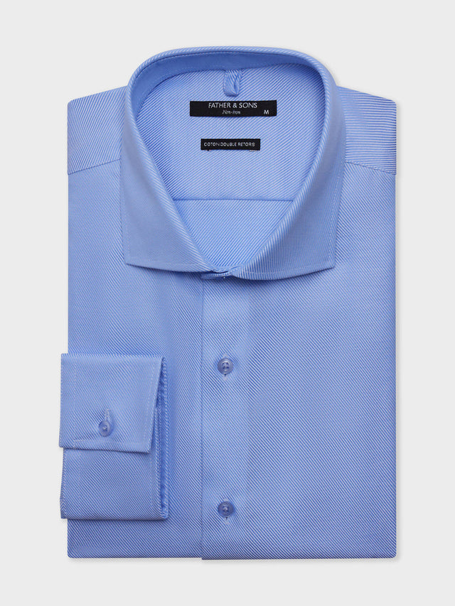 Chemise non-iron slim en twill de coton bleu