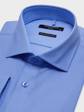 Chemise Non Iron Slim En Coton Jacquard Bleu Motif