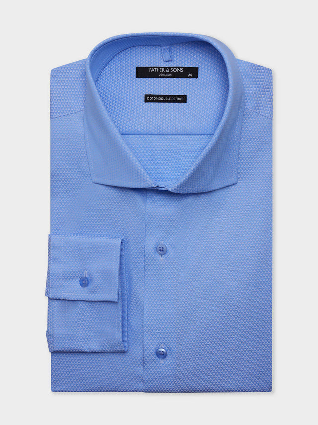 Chemise non-iron slim en coton Jacquard bleu à motif