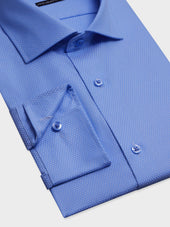 Chemise Non Iron Slim En Coton Jacquard Bleu Motif