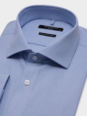 Chemise Non Iron Slim En Popeline De Coton Rayures Bleu Ciel