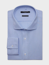Chemise non-iron slim en popeline de coton à rayures bleu ciel