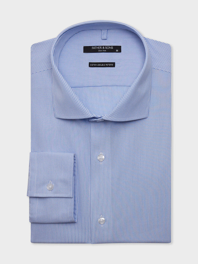 Chemise non-iron slim en popeline de coton à rayures bleu ciel