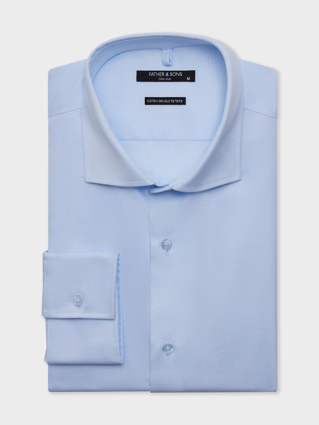 Chemise non-iron slim en coton façonné bleu ciel