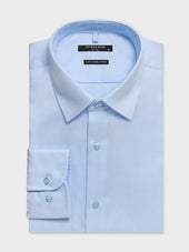 Chemise non-iron slim en coton chevron bleu ciel