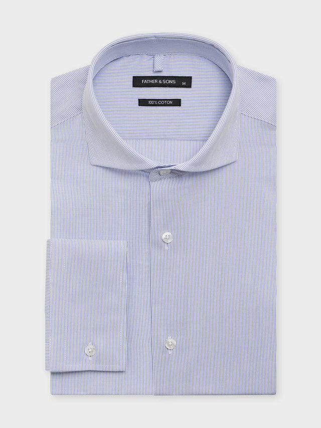 Chemise slim en coton façonné à rayures bleu ciel