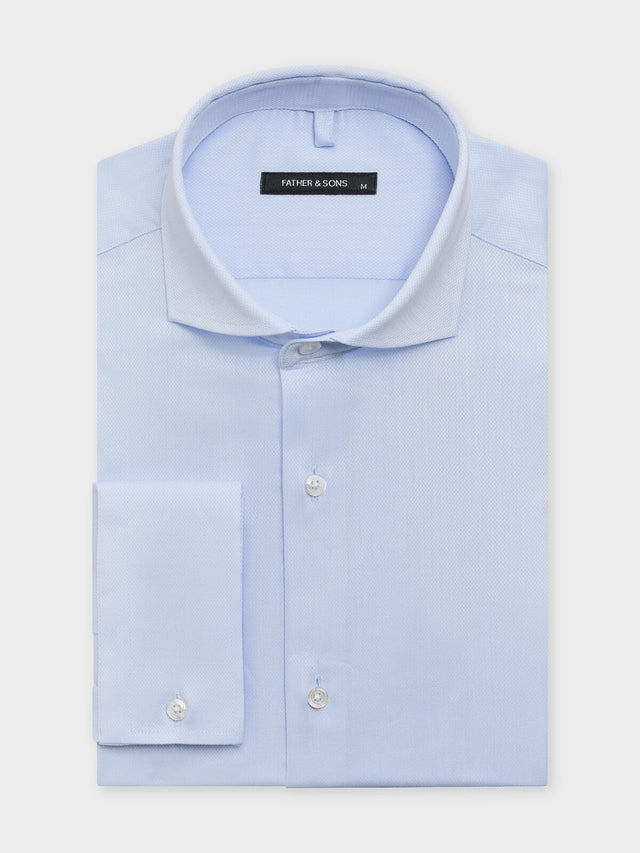Chemise slim en coton façonné bleu ciel