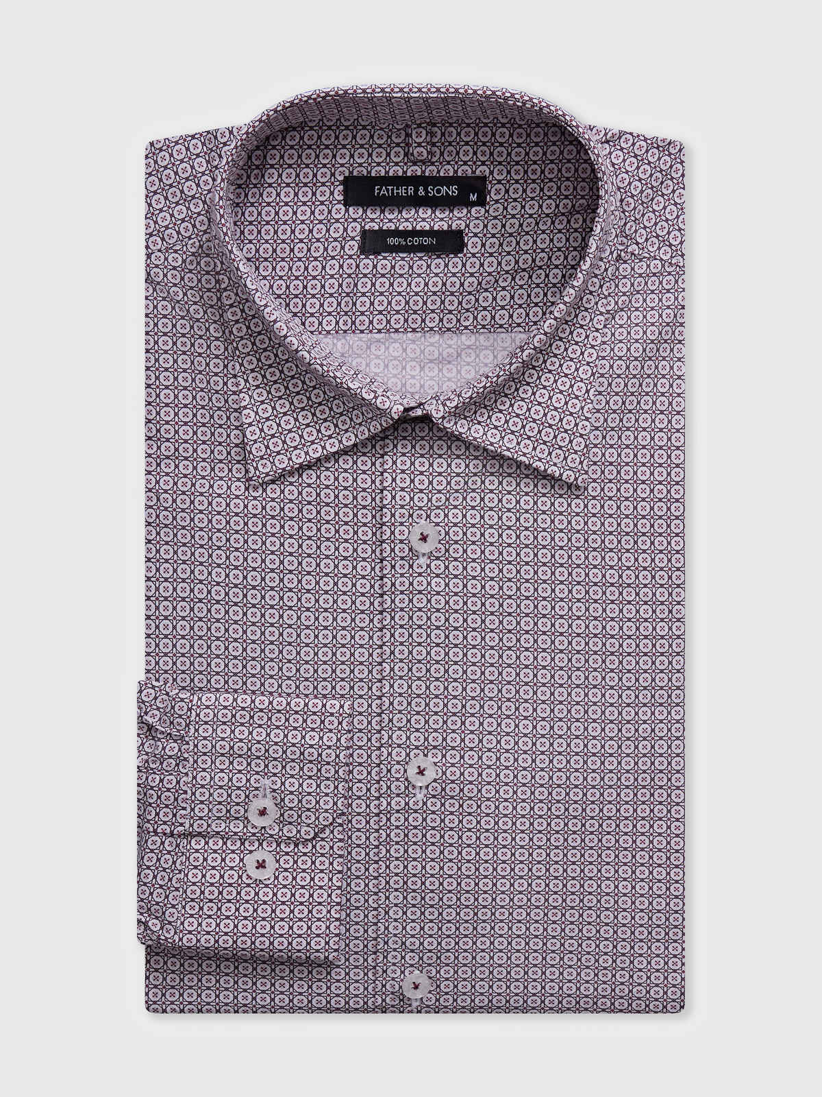 Chemise Slim En Popeline De Coton Motif Rouge