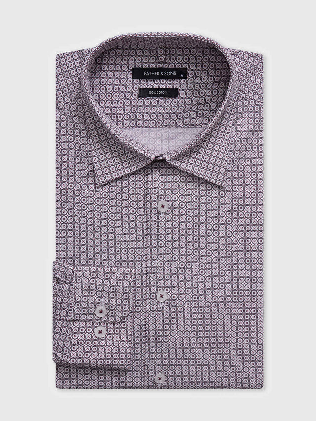 Chemise slim en popeline de coton à motif rouge