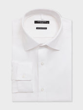 Chemise non-iron slim en coton façonné blanc à rayures