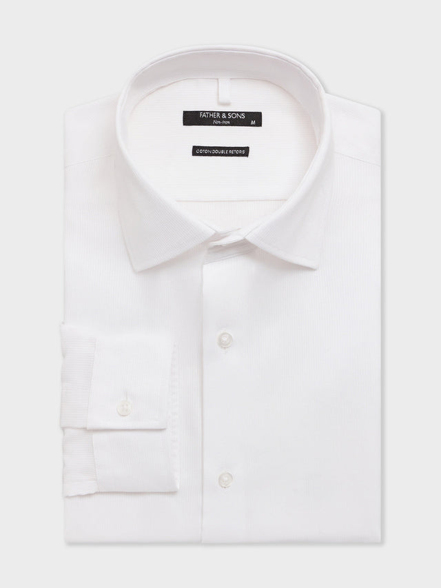 Chemise non-iron slim en coton façonné blanc à rayures