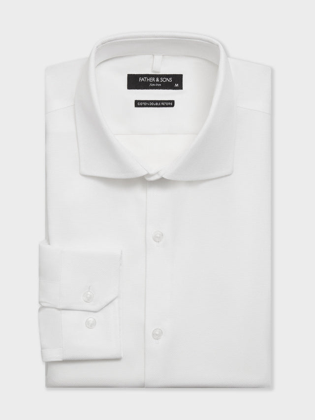 Chemise non-iron slim en coton façonné blanc