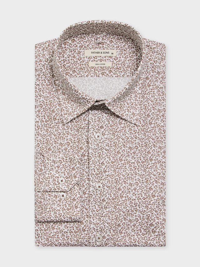 Chemise Regular en popeline de coton à motif fleuri marron