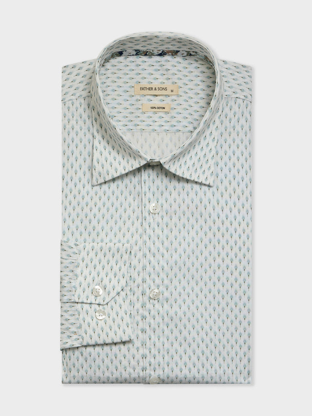 Chemise Slim en popeline de coton à motif bleu et vert