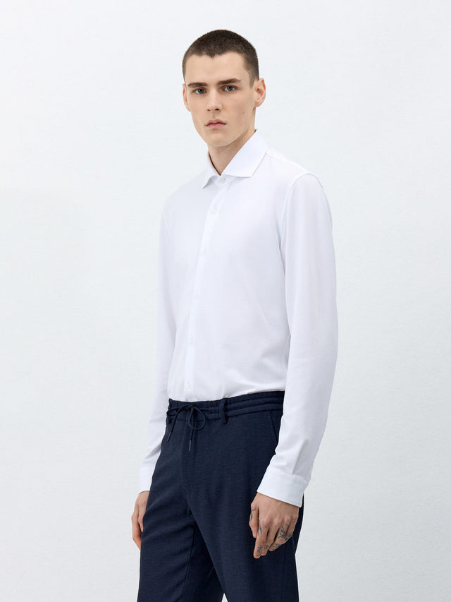 Chemise Slim en popeline de coton mélangé blanc