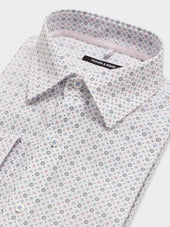 Chemise Regular En Popeline De Coton Stretch Motif Bleu Et Rose
