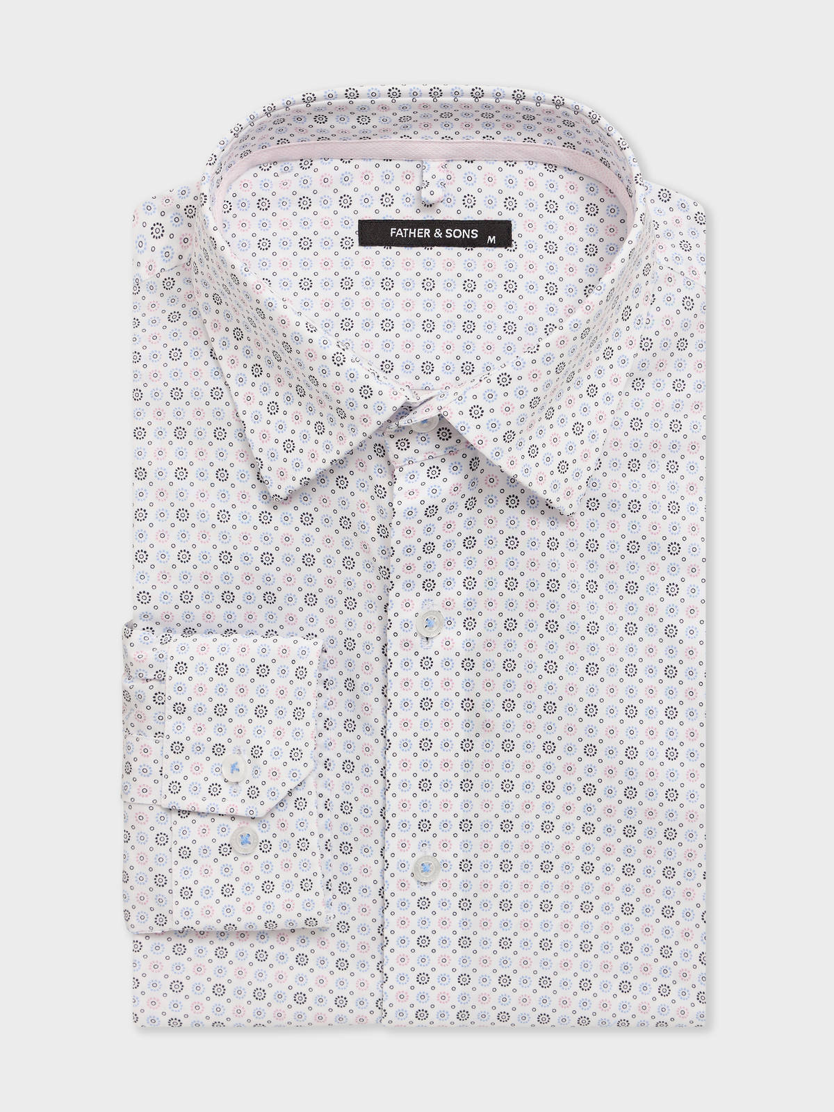 Chemise Regular En Popeline De Coton Stretch Motif Bleu Et Rose