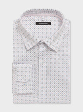 Chemise regular en popeline de coton stretch à motif bleu et rose