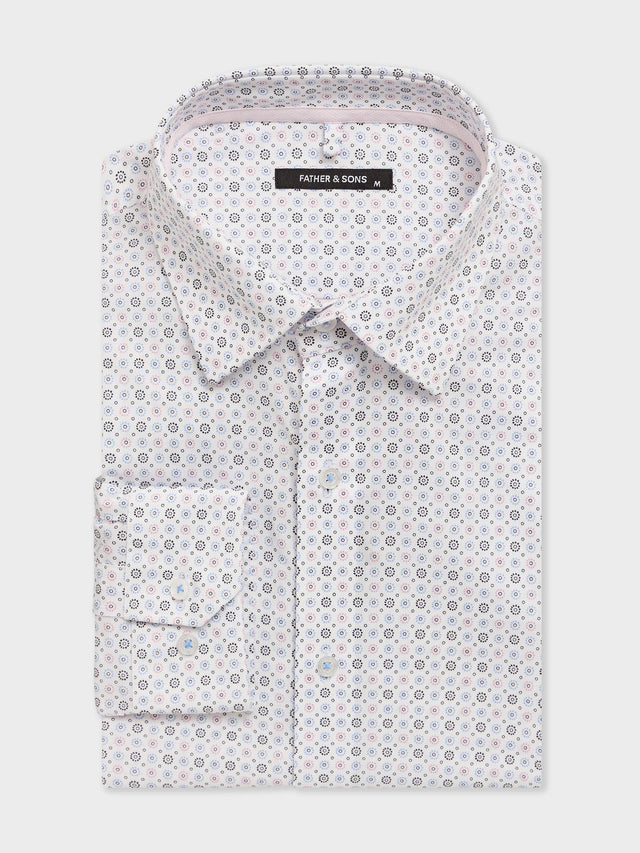 Chemise regular en popeline de coton stretch à motif bleu et rose