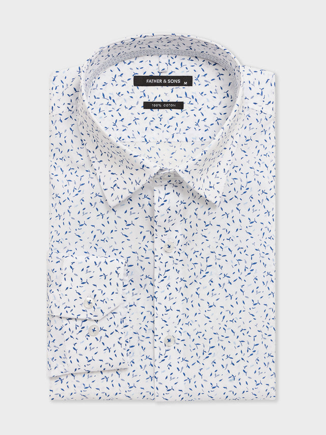 Chemise slim en popeline de coton à motif bleu