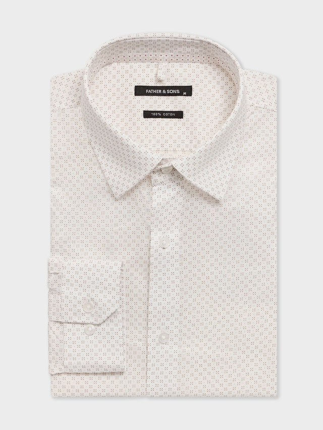 Chemise regular en popeline de coton à motif beige