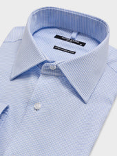 Chemise Non Iron Slim En Coton Jacquard Bleu Ciel Carreaux