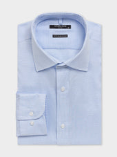 Chemise non-iron slim en coton Jacquard bleu ciel à carreaux